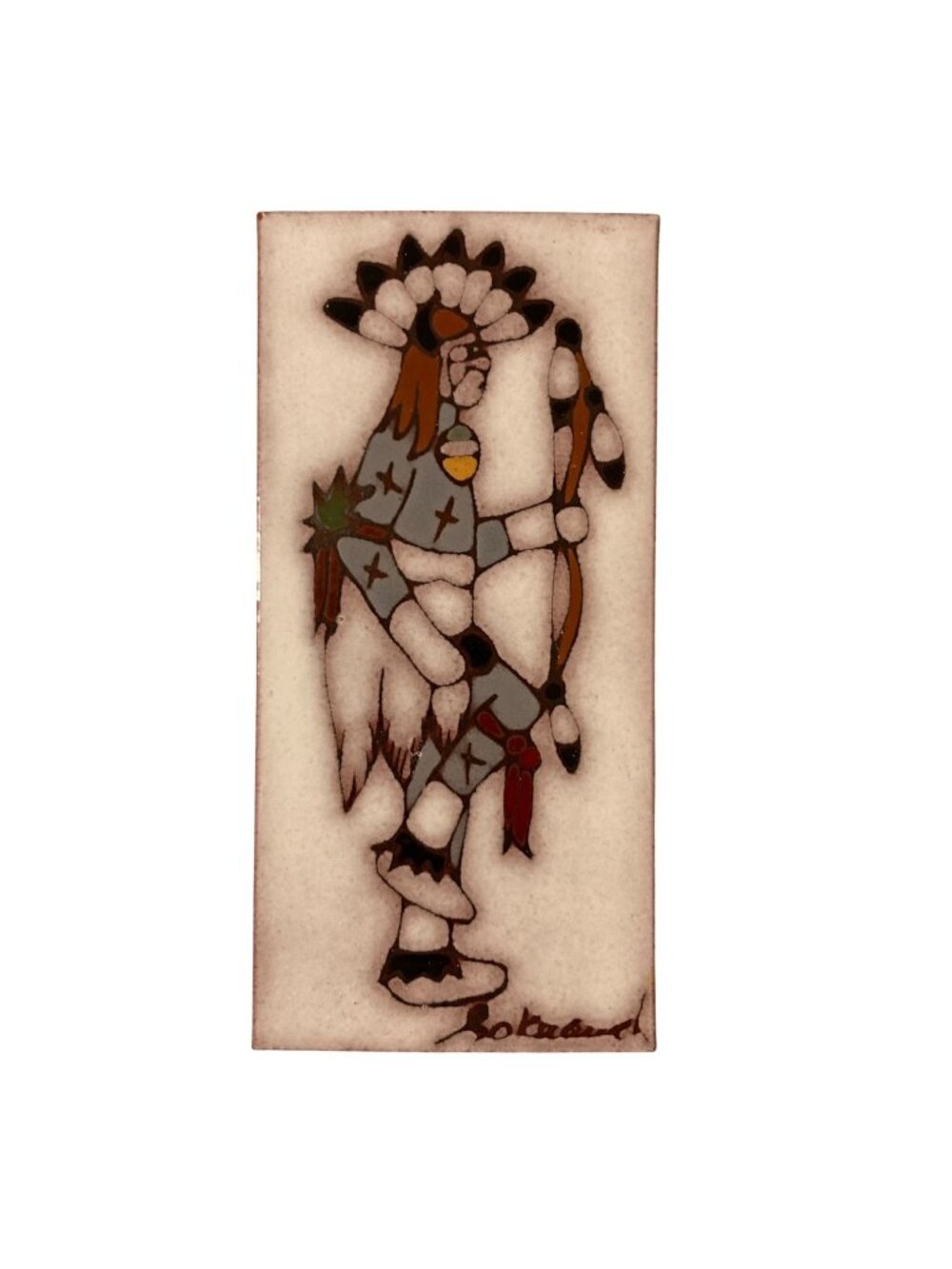 Native American Dancer Terracotta Tile Art Signed By Artist